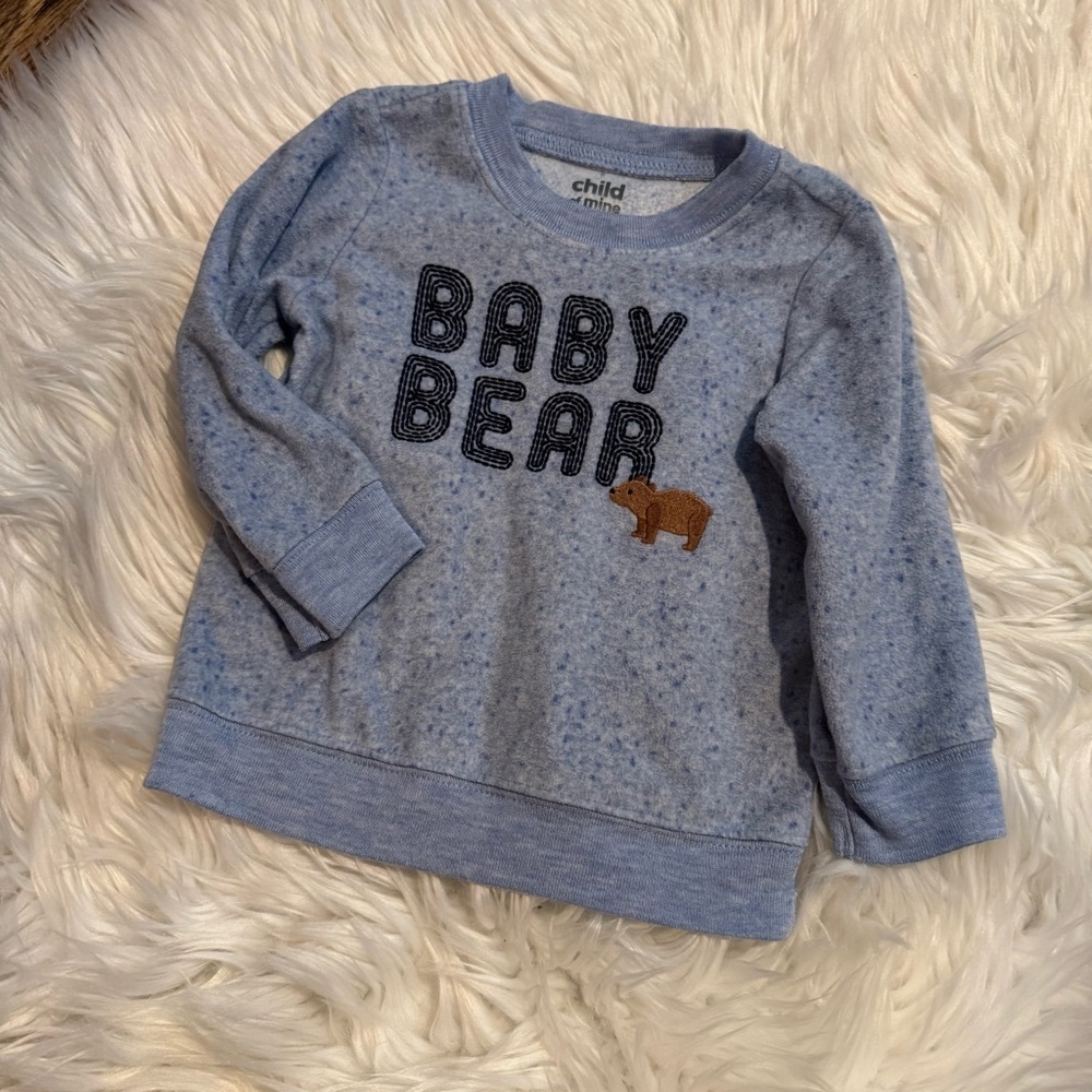 Carter’s Baby Boy Bear Fleece Sweatshirt 12M Blue Cozy EUC